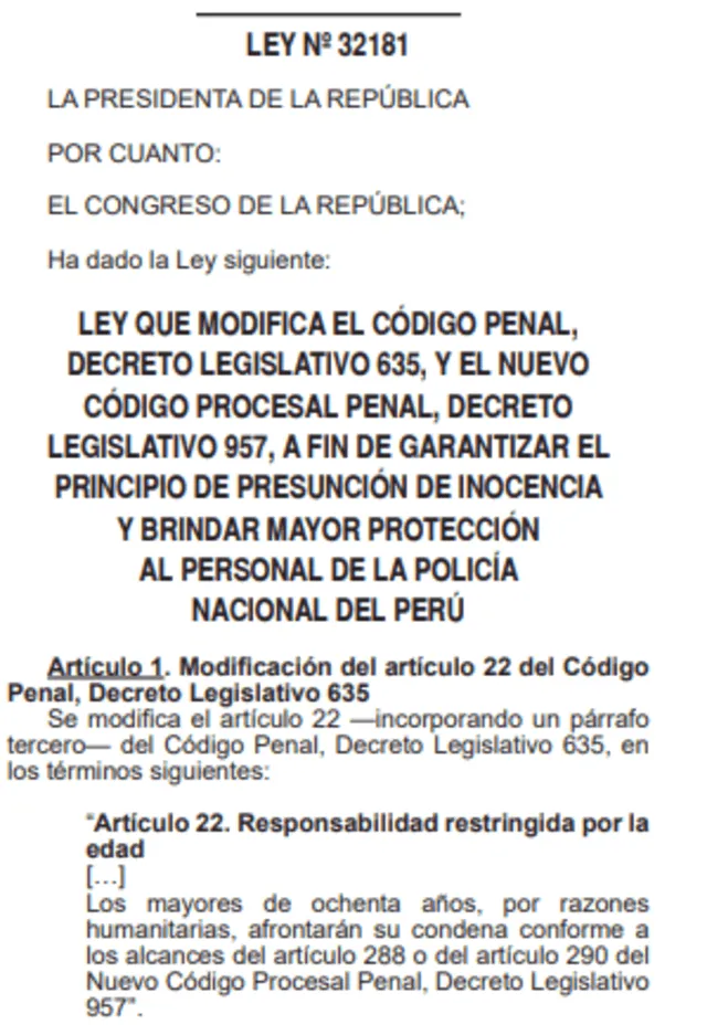  Ley dispone la prisión domiciliaria para mayores de 80 años | Fuente: Normas Legales-El Peruano    