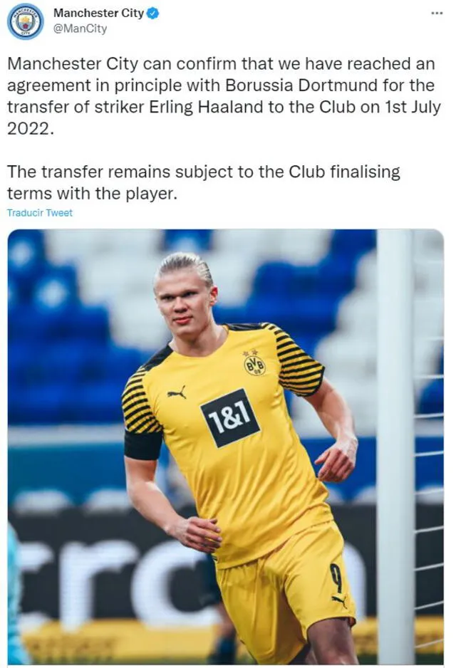 Erling Haaland será nuevo jugador del cuadro ciudadano. Foto: Manchester City