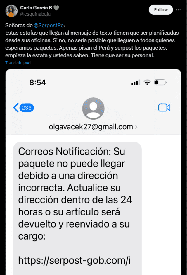  Últimos ataques "pishing" usando el nombre de Serpost.   