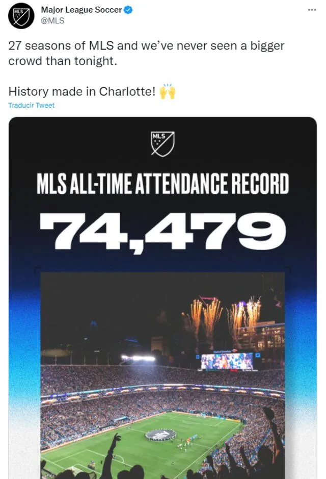 La MLS certificó el récord impuesto por el Charlotte FC. Foto: captura de pantalla/MLS