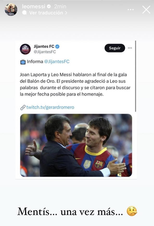 Respuesta de Lionel Messi. Foto: Instagram.   