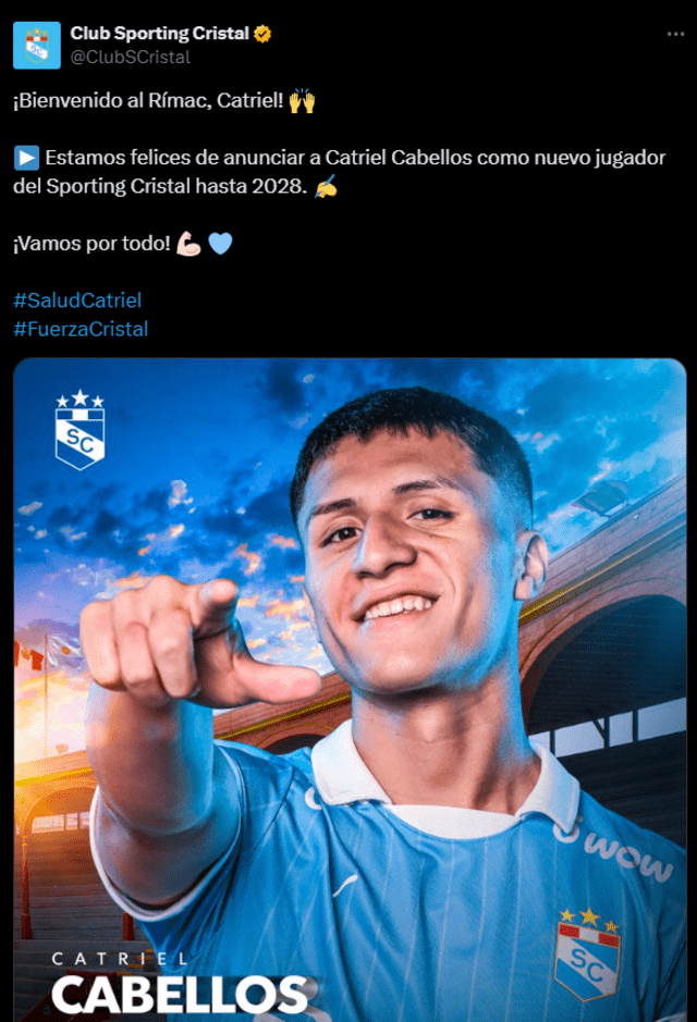 Catriel Cabellos es nuevo jugador de Sporting Cristal. Foto: Sporting Cristal.   