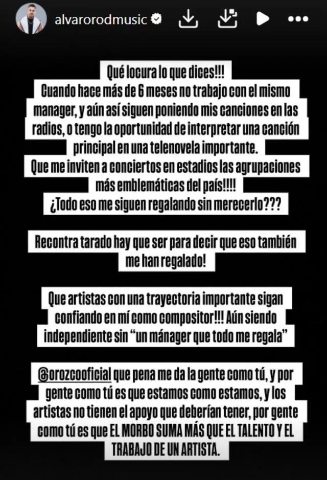 Álvaro Rod arremete contra Carlos Orozco. Foto: Instagram. Álvaro Rod arremete contra Carlos Orozco. Foto: Instagram.