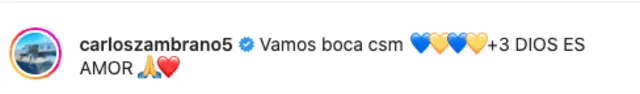 Mensaje de Carlos Zambrano tras el triunfo de Boca. Foto: Instagram Carlos Zambrano