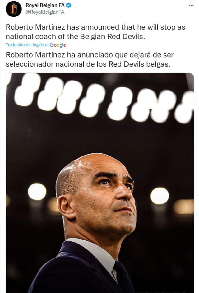 Roberto Martínez había llegado al cargo en 2016. Foto: captura de @RoyalBelgianFA