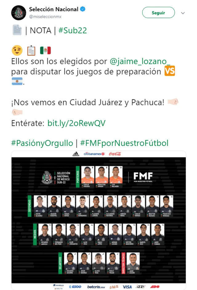 Convocatoria de México Sub-22.