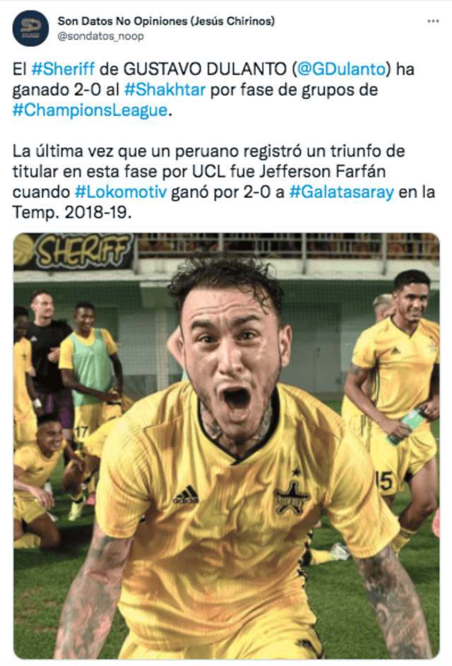 Gustavo Dulante jugó los 90 minutos en su primer partido por la fase de grupo de la Champions League. Foto: captura twitter Son Datos No Opiniones