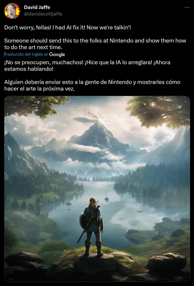  David Jaffe utilizó IA para mostrar cómo debería ser el arte de un juego moderno de Zelda. Foto: Twitter   