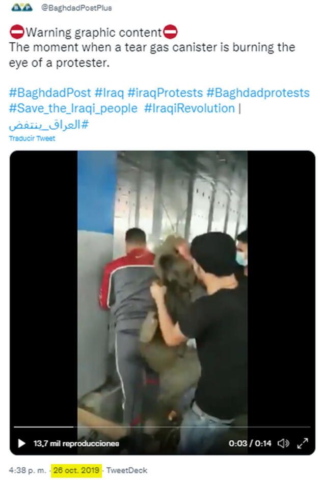 Tuit. Foto: captura en Twitter / The Baghdad Post.