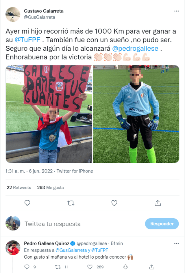 La respuesta de Gallese a un niño que quiere conocerlo. Foto: Gustavo Galarreta/Twitter.