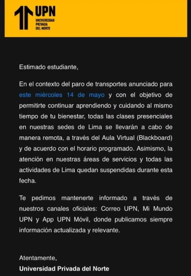 Comunicado UPN Comunicado UPN