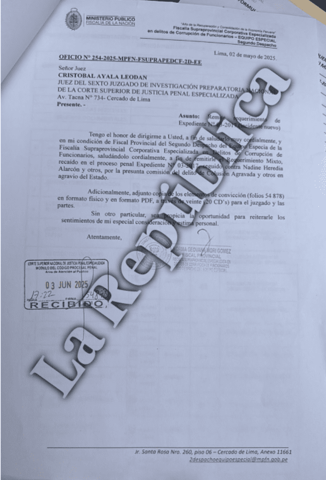  Oficio de la acusación de la fiscal Norma Mori presentado al juez Cristóbal Ayala   