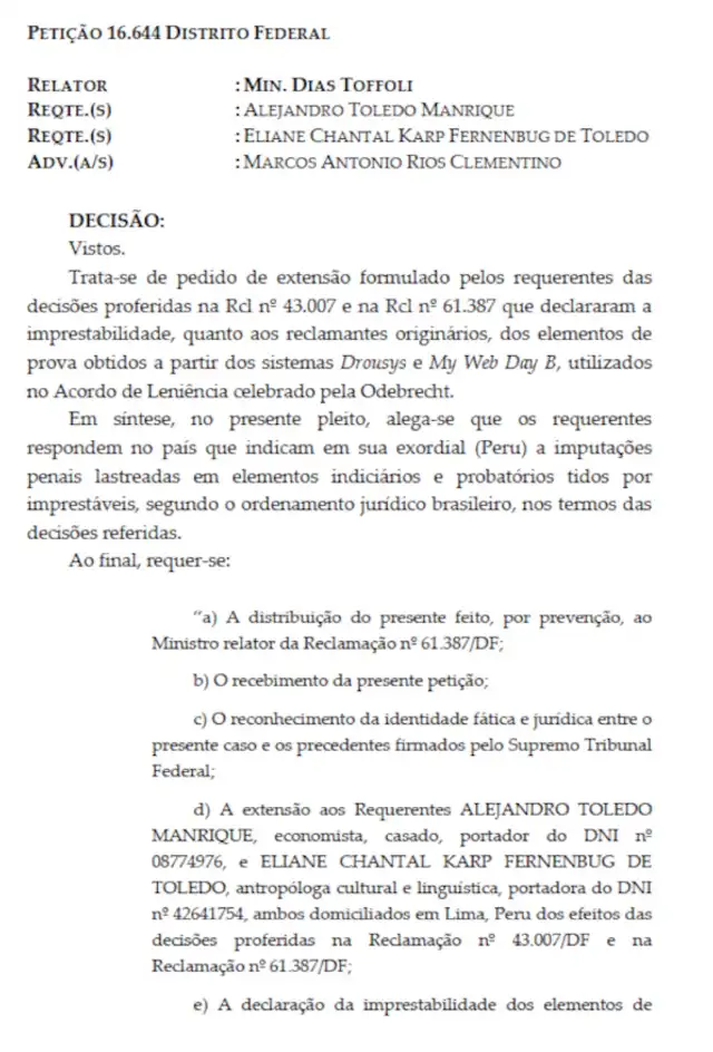 Resolución que anula las pruebas de los sistemas de Odebrecht en el caso de Toledo. Resolución que anula las pruebas de los sistemas de Odebrecht en el caso de Toledo.