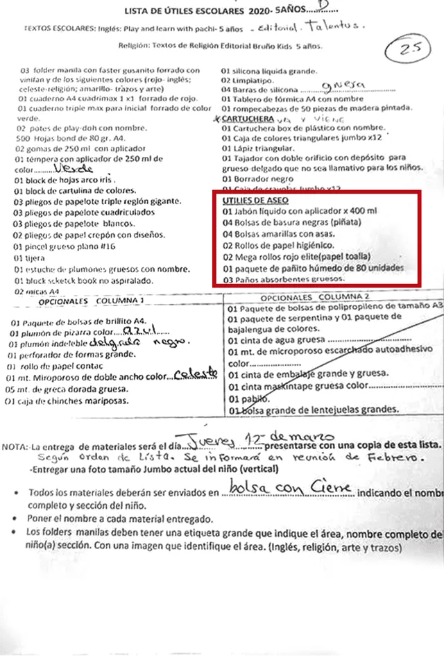 lista escolar