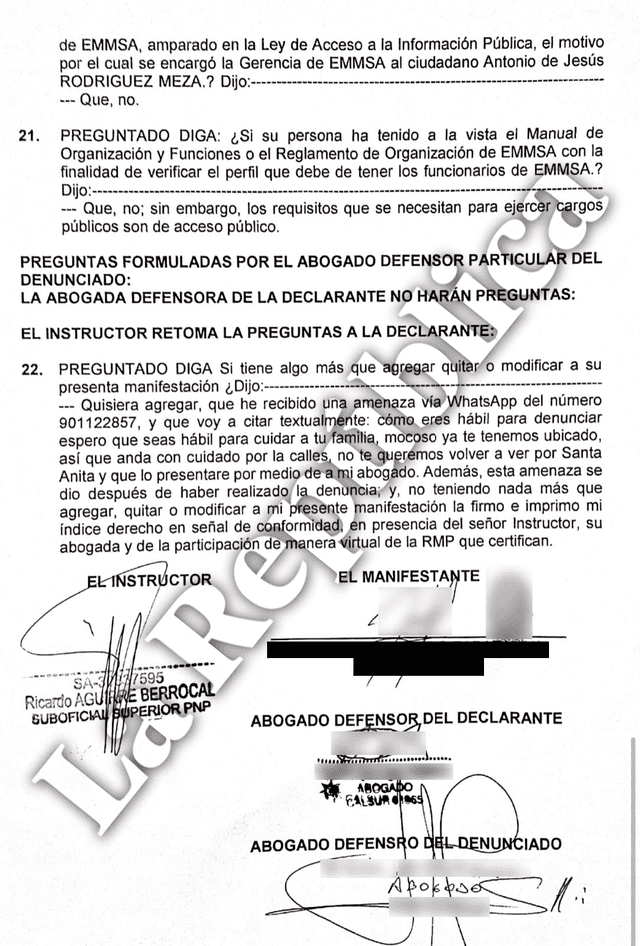  Parte de la declaración del querellante ante la Fiscalía de Lima Este. Foto: cortesía para LR    