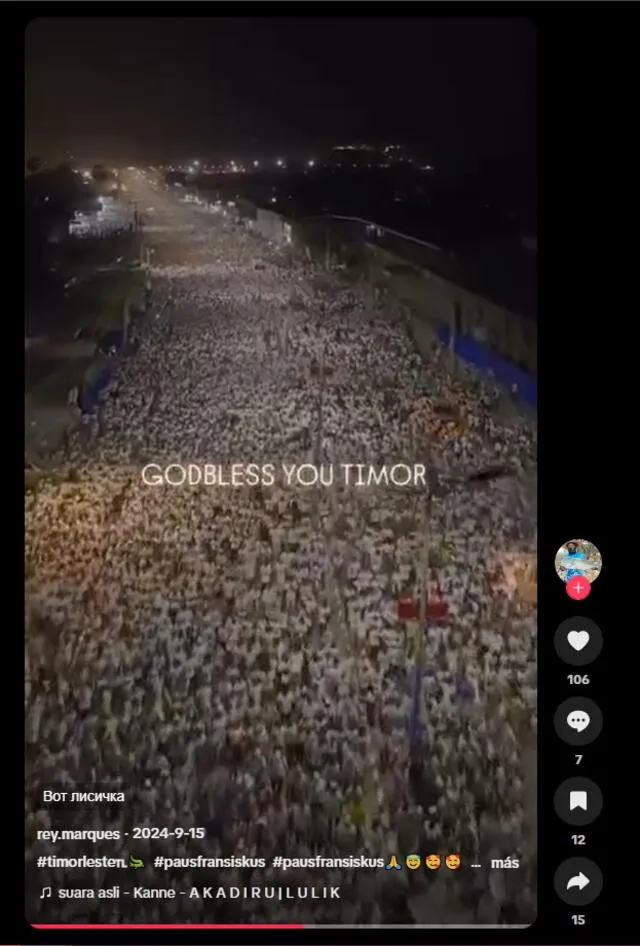 <em>Clip complementario del acto religioso en Timor Oriental. Foto: captura de TikTok</em> <em>Clip complementario del acto religioso en Timor Oriental. Foto: captura de TikTok</em>