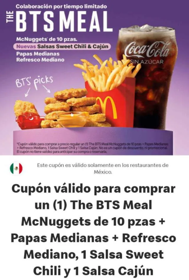 Cupón de McDonald's México por la app. Foto: vía Twitter
