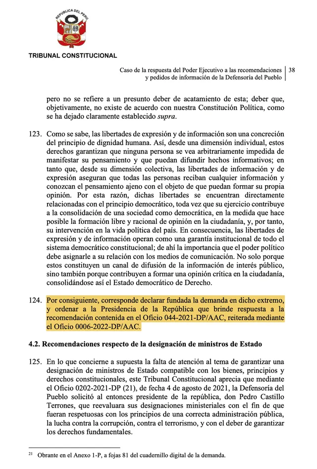 Sentencia del TC caso Defensoría vs. Poder Ejecutivo   