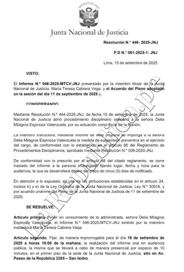  Documento de evaluación de pedido de suspensión contra Delia Espinoza   