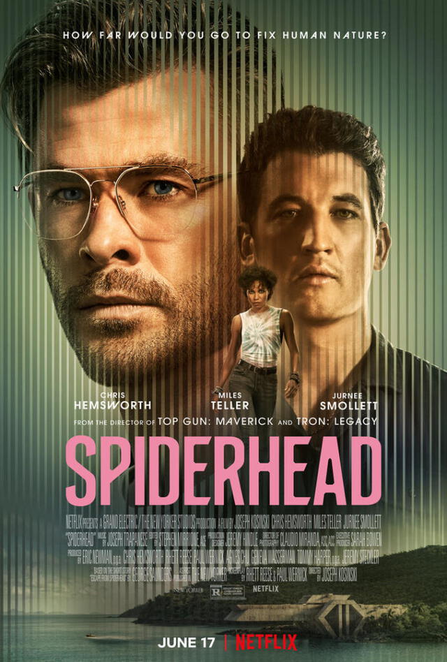 "En la cabeza de la araña" Chris Hemsworth interpreta a Steve Abnesti, un científico especializado en probar drogas en reclusos detenidos en una cárcel de última generación. Foto: Netflix.