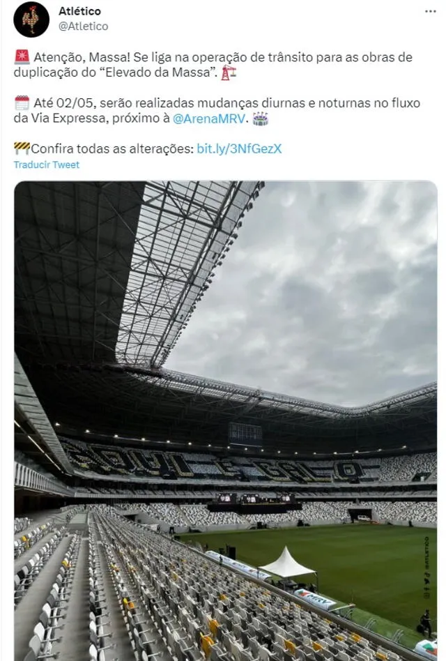  El Estadio Mineirao está siendo sometido a trabajos de remodelación. Foto: caputra de @Atletico/Twitter   