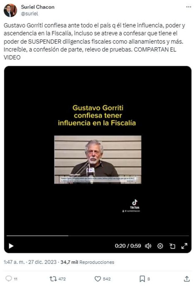  Desinformación sobre Gustavo Gorriti. Foto: captura de X   