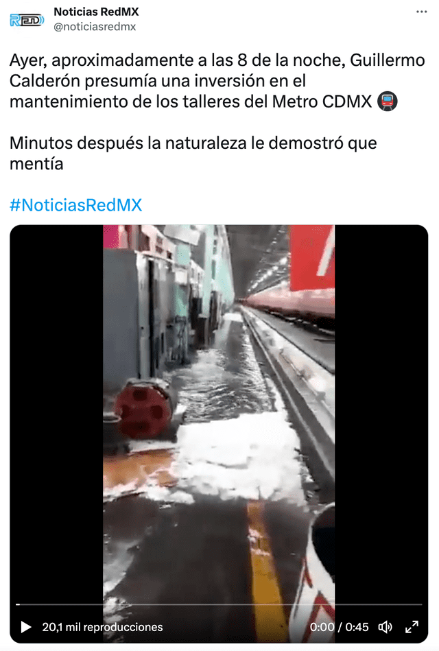 Video viral sobre supuesta inundación en el Metro de Ciudad de México ha acumulado más de 20.000 reproducciones desde su publicación el 29 de marzo. Foto: captura LR/Twitter.   