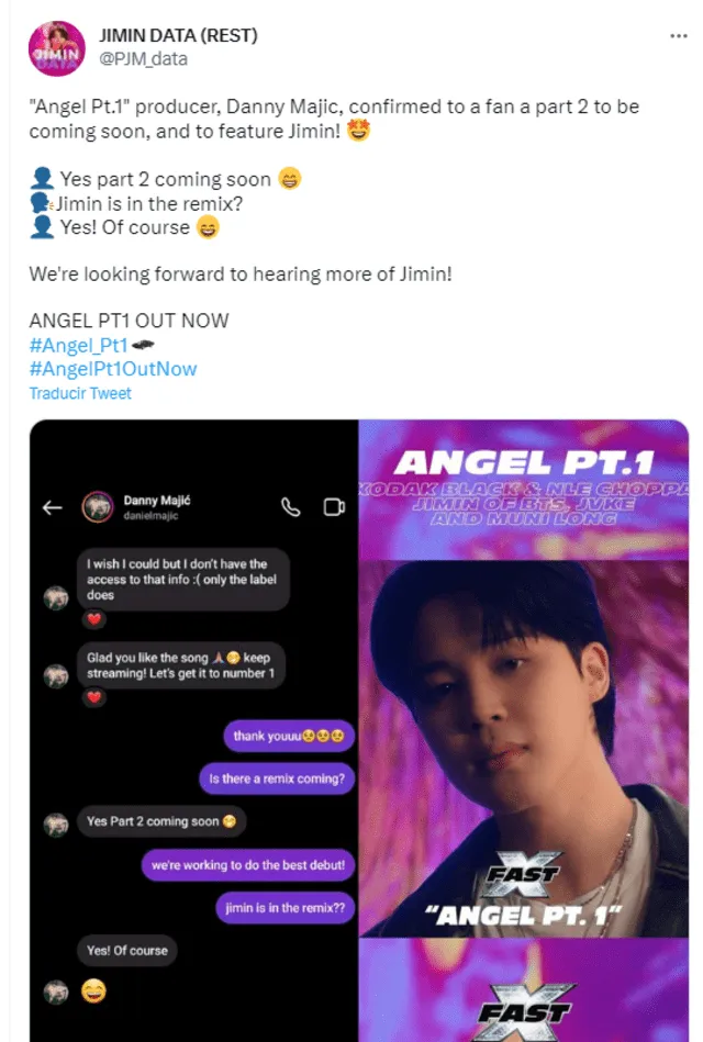  Jimin de BTS tras el estreno de "Angel Pt.1". Foto: captura Twitter 