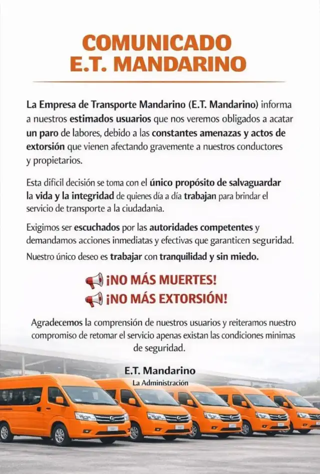 Comunicado de la empresa de transportes. Foto: FB   