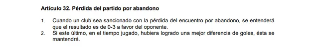 Artpiculo 32 del Reglamento Único de Justicia de la FPF. Foto: Reglamento Único de Justicia    