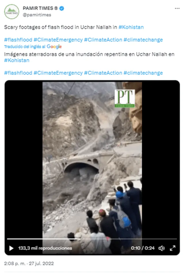  Tuit presenta el video en cuestión y lo relaciona con un hecho en Pakistán. Foto: captura de Twitter/Pamir Times    