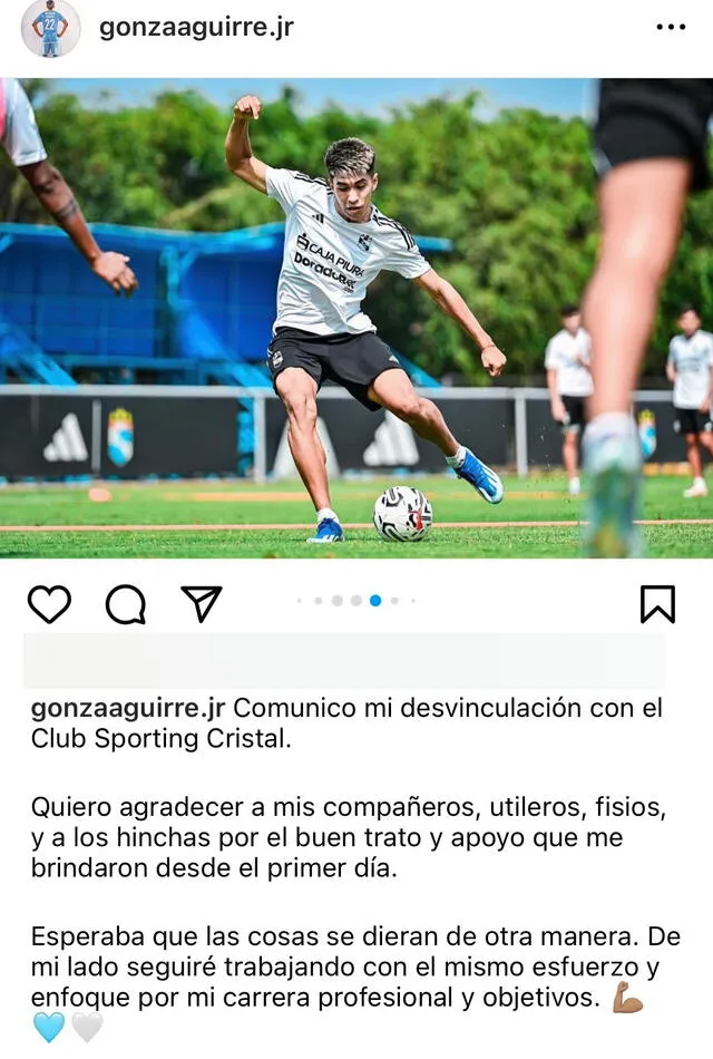Mensaje de Gonzalo Aguirre tras su salida de Sporting Cristal. Foto: captura de Instagram   