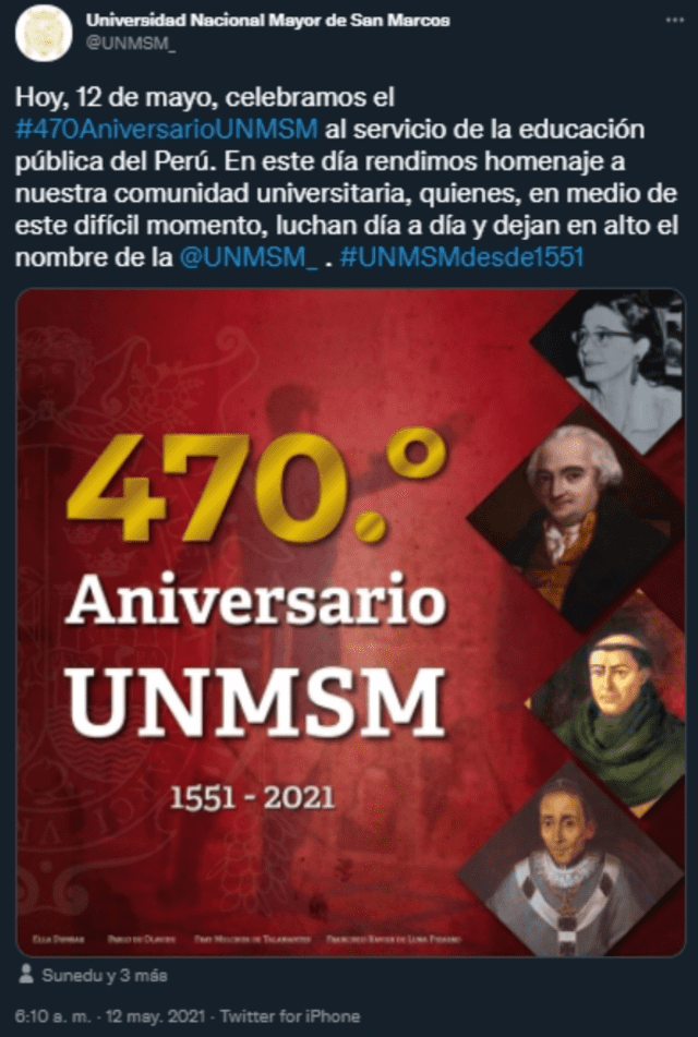 Aniversario de UNMSM. Foto: Twitter/captura