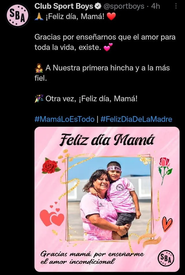 Saludo de Sport Boys por el Día de la Madre. Foto: captura