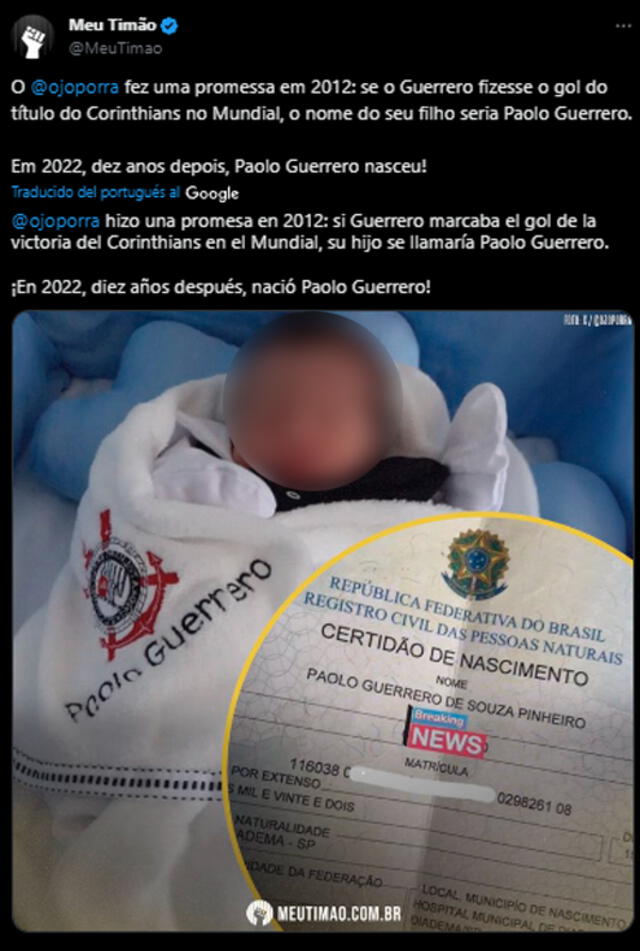 Tuit sobre la promesa del hincha, ahora padre de Paolo Guerrero. Foto: captura de X   