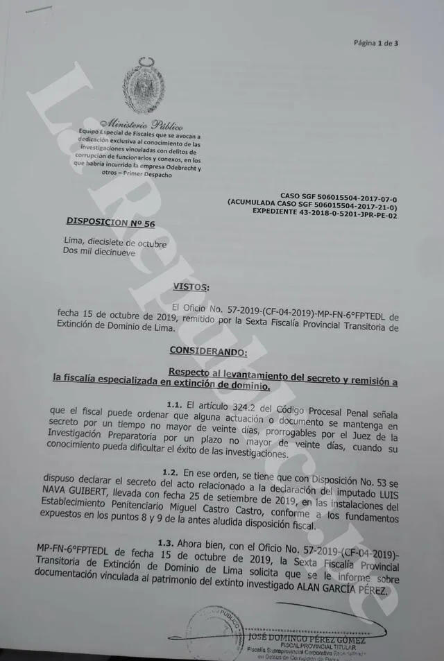 Evaluarán declaración de Nava para ver si bienes de Alan García pasan al Estado