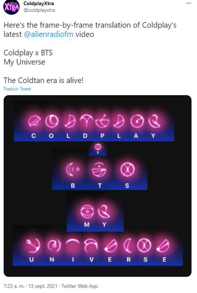 "My Universe" será la canción colaboración entre Coldplay y BTS. Foto: Twitter