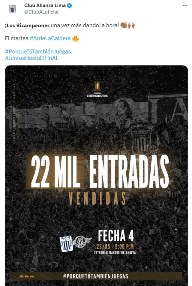 El club íntimo promociona el partido contra Libertad. Foto: captura/ @ClubALoficial/Twitter   