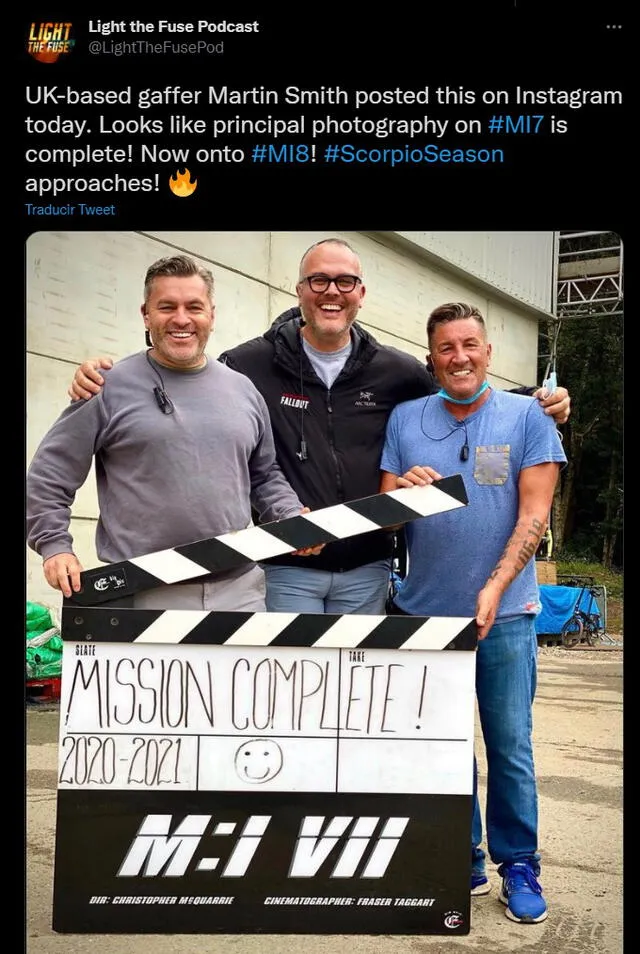 Light the Fuse dio a conocer que  el rodaje de Misión imposible 7 es "¡Misión completada!". Foto: Twitter/@LightTheFusePodcast