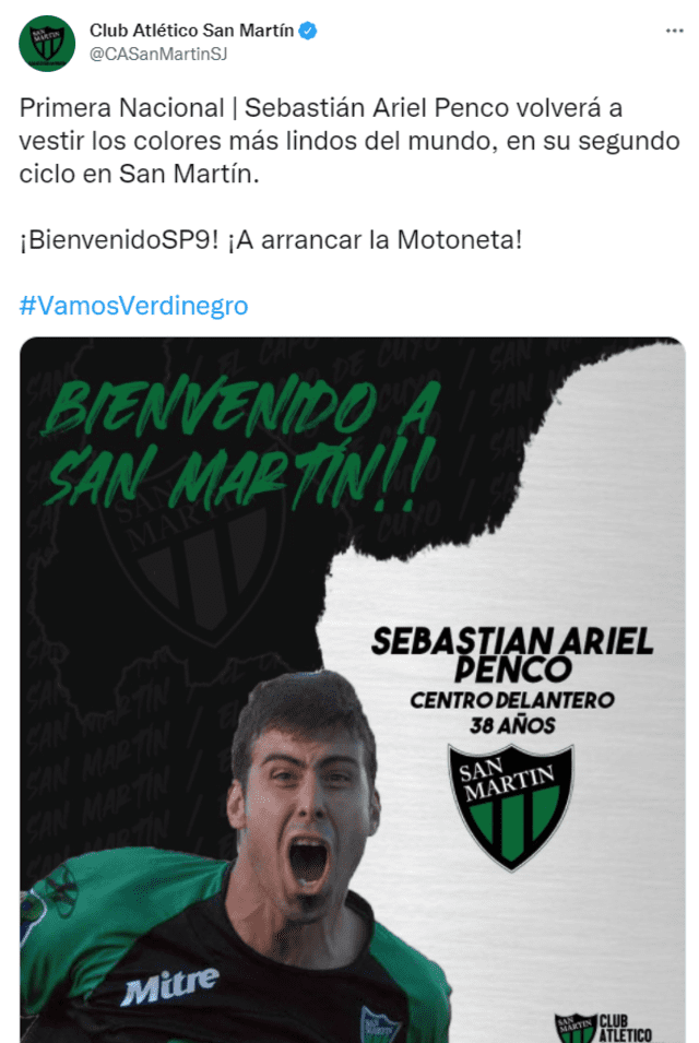 Sebastián Penco regresa al fútbol argentino. Foto: captura Twitter