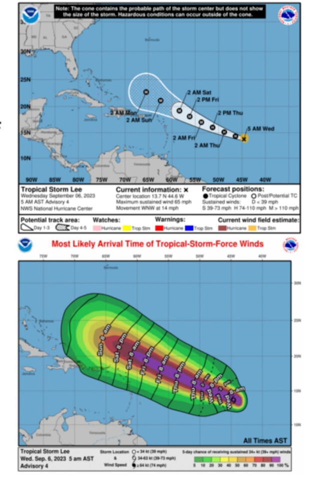 Huracán Lee | COE | NHC | trayectoria de la Tormenta Tropical Lee | Huracán Lee en el Caribe | centro nacional de huracanes | Tormenta Tropical Lee HOY | República Dominicana 