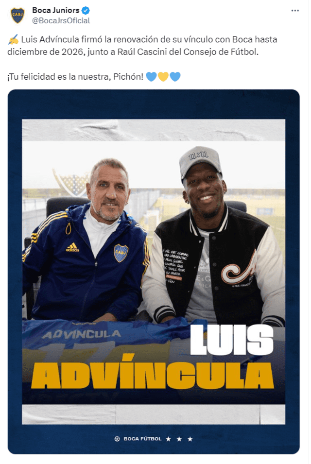 Luis Advíncula lleva casi tres años en el club xeneize. Foto: captura de Boca Juniors/X   