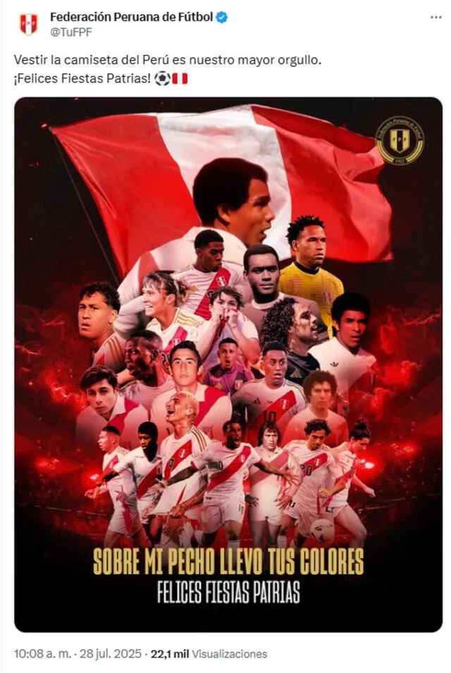 Mensaje de la FPF por el Día de la Independencia. Foto: vía X Mensaje de la FPF por el Día de la Independencia. Foto: vía X