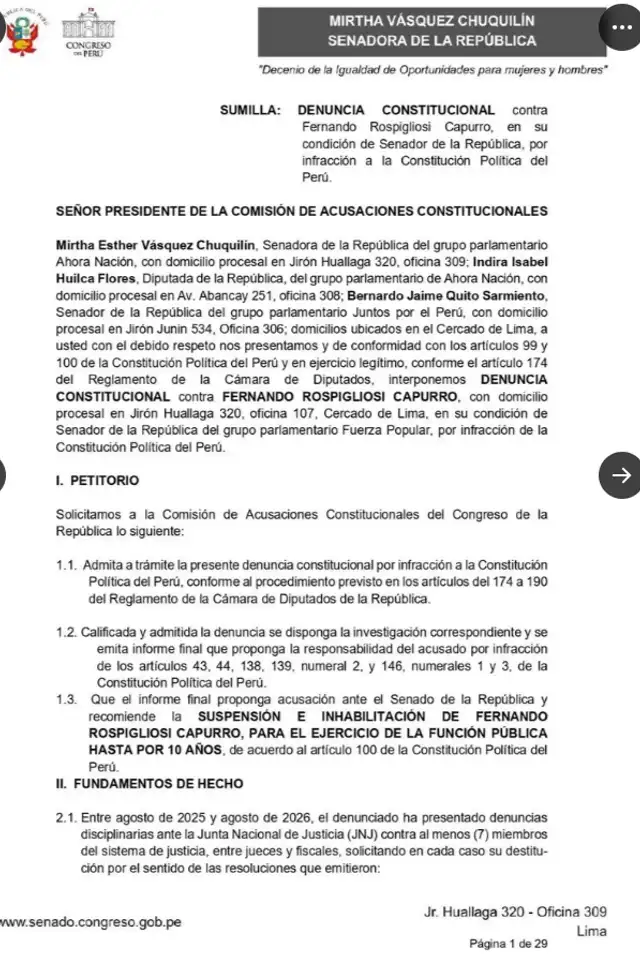 Denuncia constitucional contra Rospigliosi