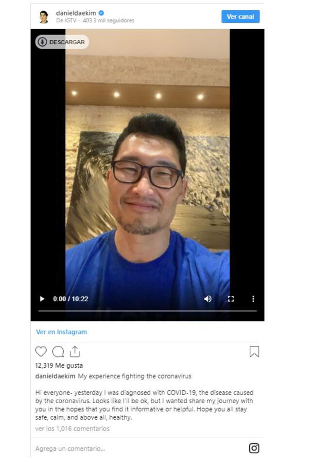 Daniel Dae Kim en su comunicado de Instagram