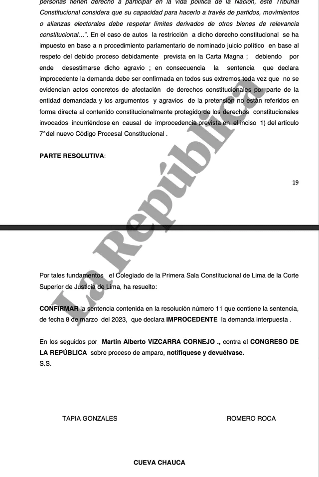 Sala Constitucional confirma inhabilitación de Martín Vizcarra.   