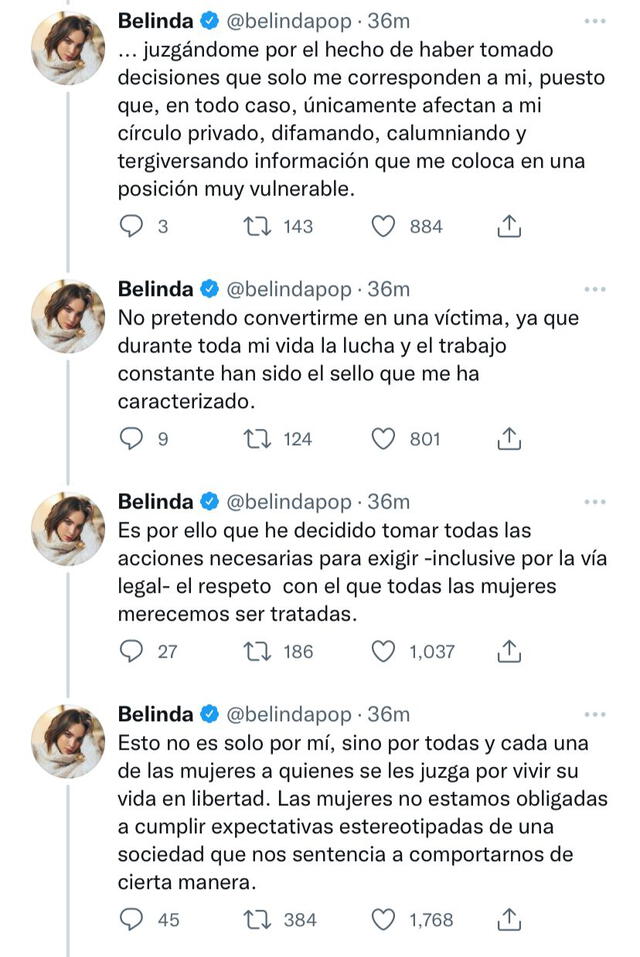 Belinda hace su descargo en Twitter