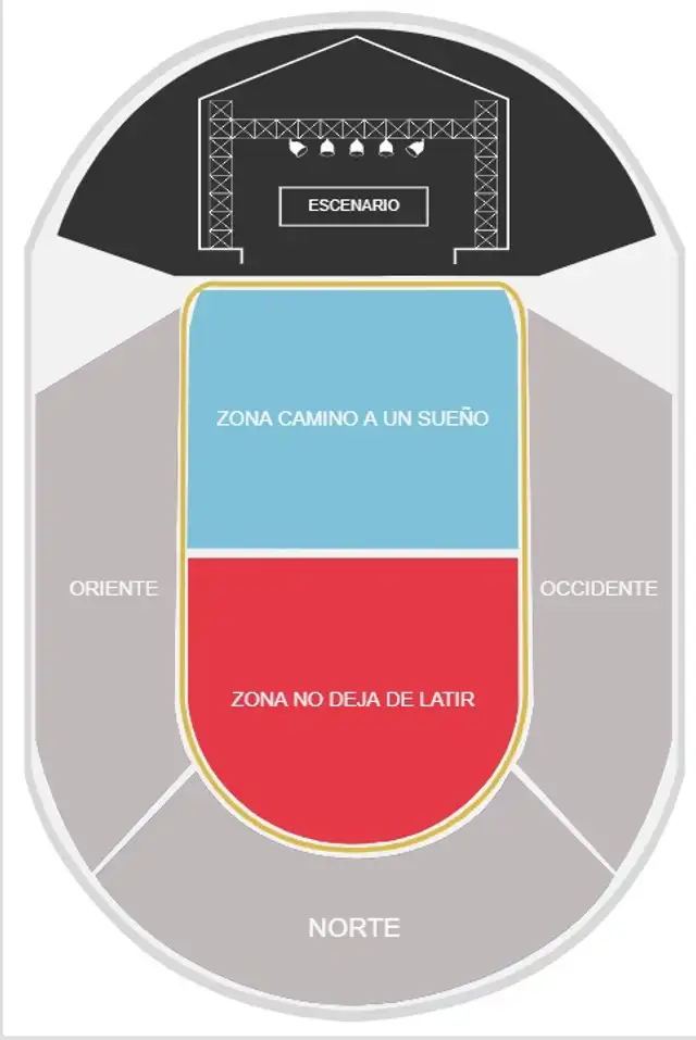 Mapa del concierto de Corazón Serrano en el Estadio San Marcos. Foto: Ticketmaster   