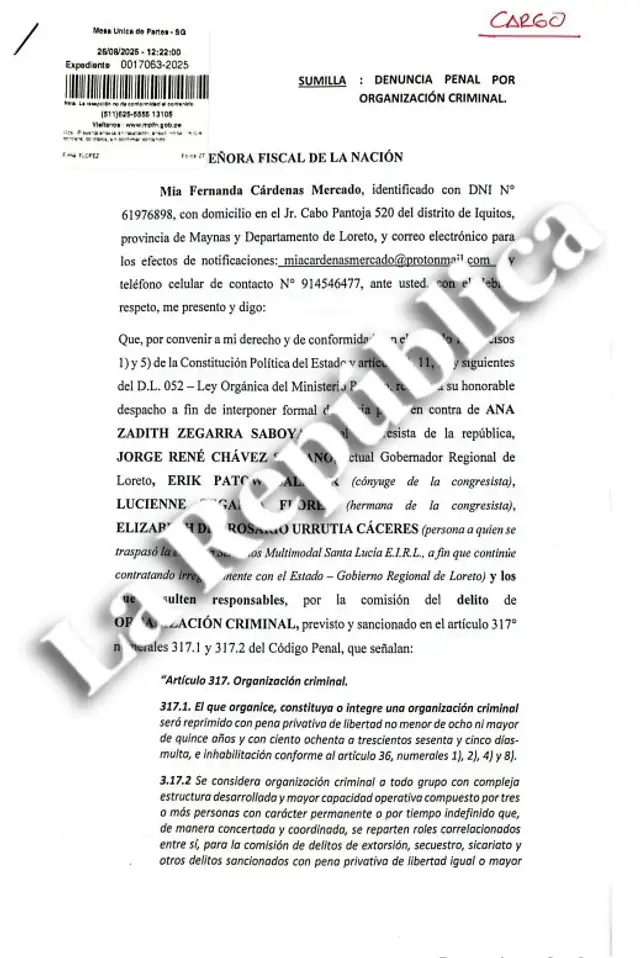 Denuncia contra la congresista Ana Zegarra. Foto: La República     Denuncia contra la congresista Ana Zegarra. Foto: La República