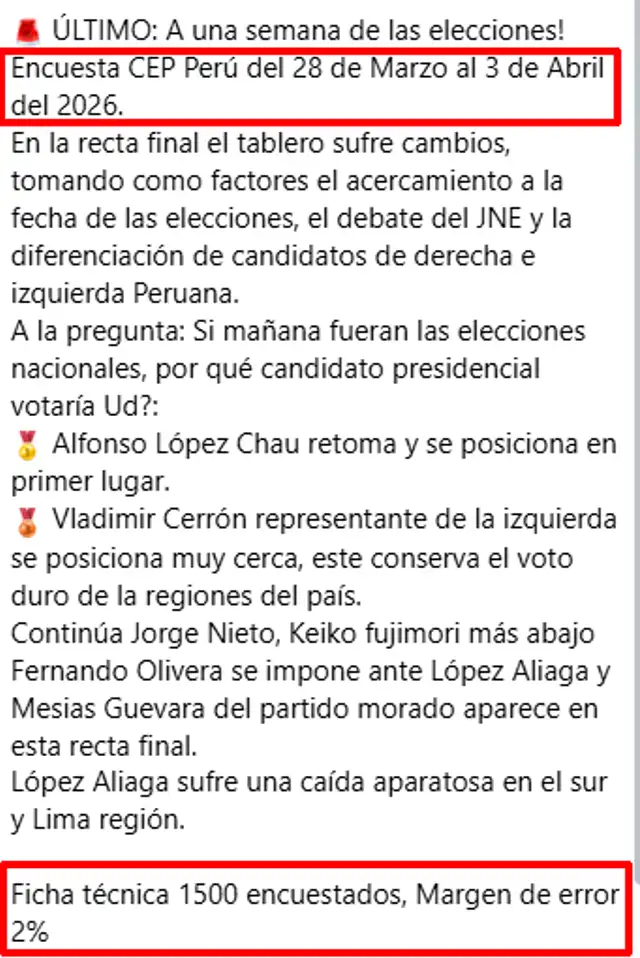 Datos de la ficha técnica se muestran en la descripción de la publicación. Foto: Facebook   